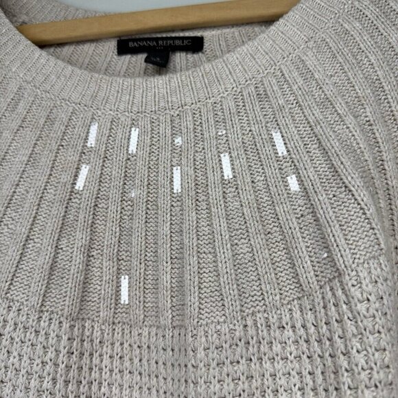 Banana Repulic Cream Waffle Knit Sweater Sequined Women’s Size Small Y2K Warm - Picture 5 of 5